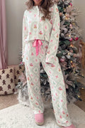 White long Sleeve Patchwork Shift and Pants Christmas Daily Wear Lounge Set
