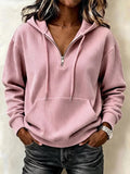 Pink ribbed Knit Quarter-Zip Hoodie