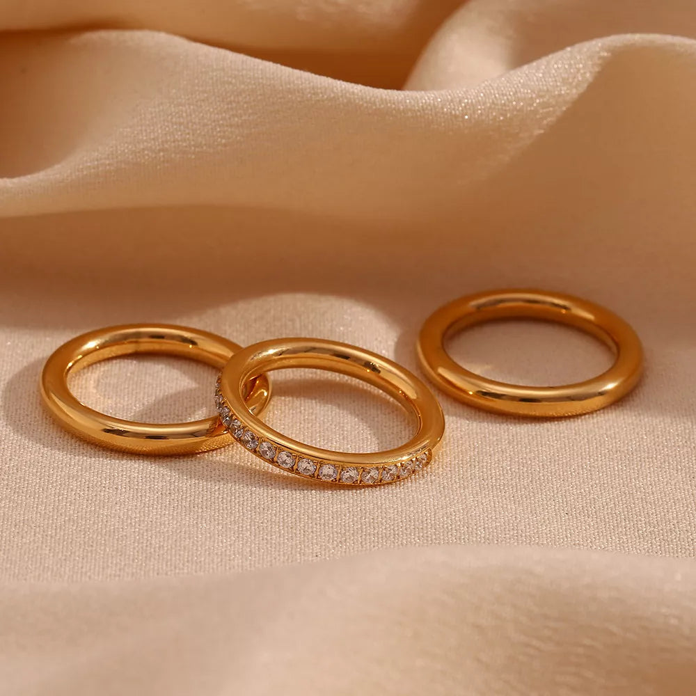 Stainless Steel Zircon Ring 3 Piece Set