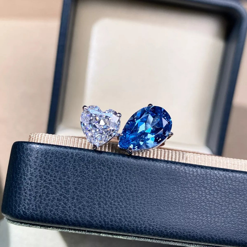 Heart and Teardrop Shaped Dual-Stone Open Ring