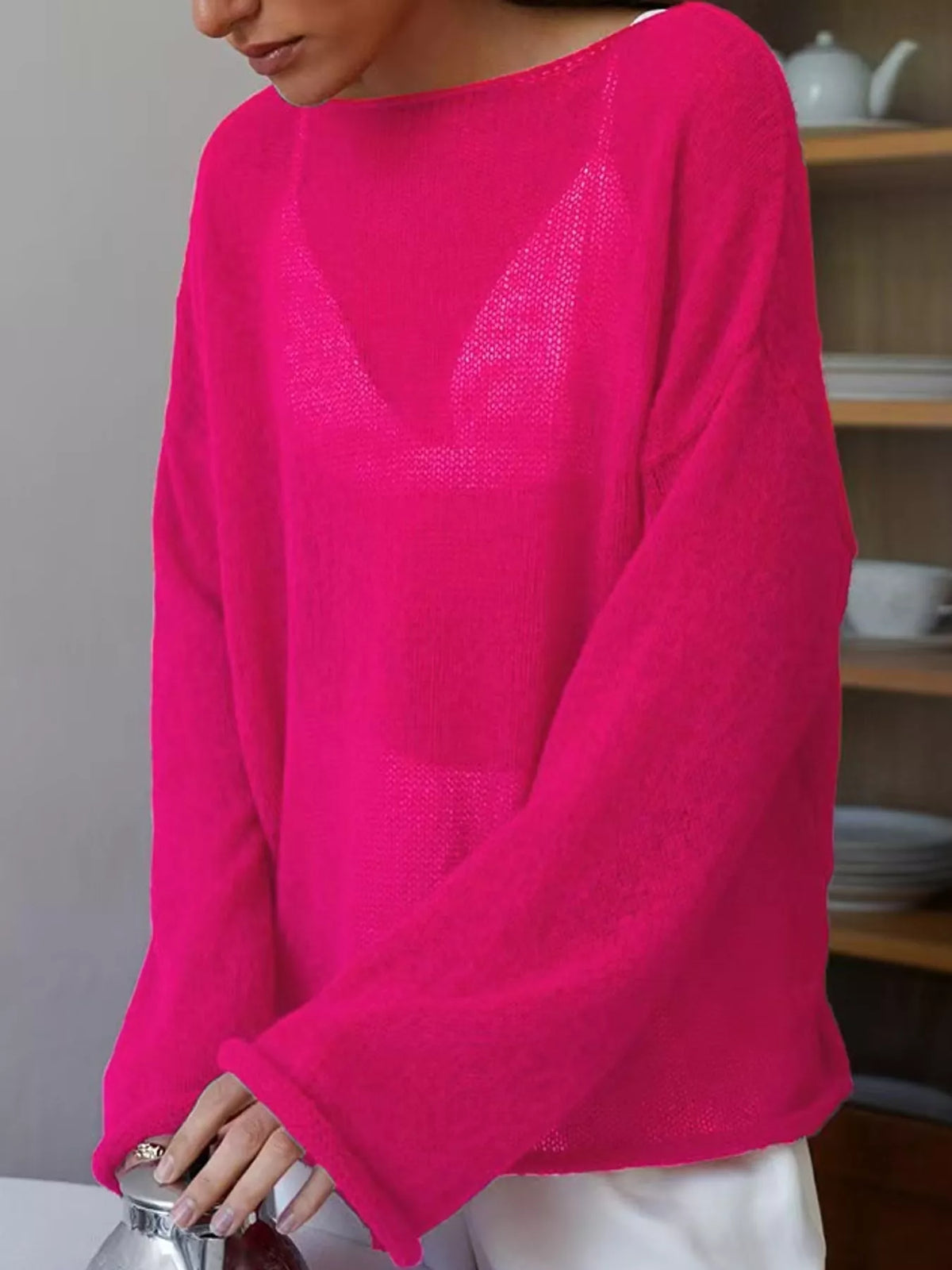 Hot pink sheer Lightweight Knit Top
