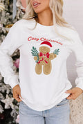 White embroidered Gingerbread Cozy Christmas Long Sleeve Round Neck Sweatshirt
