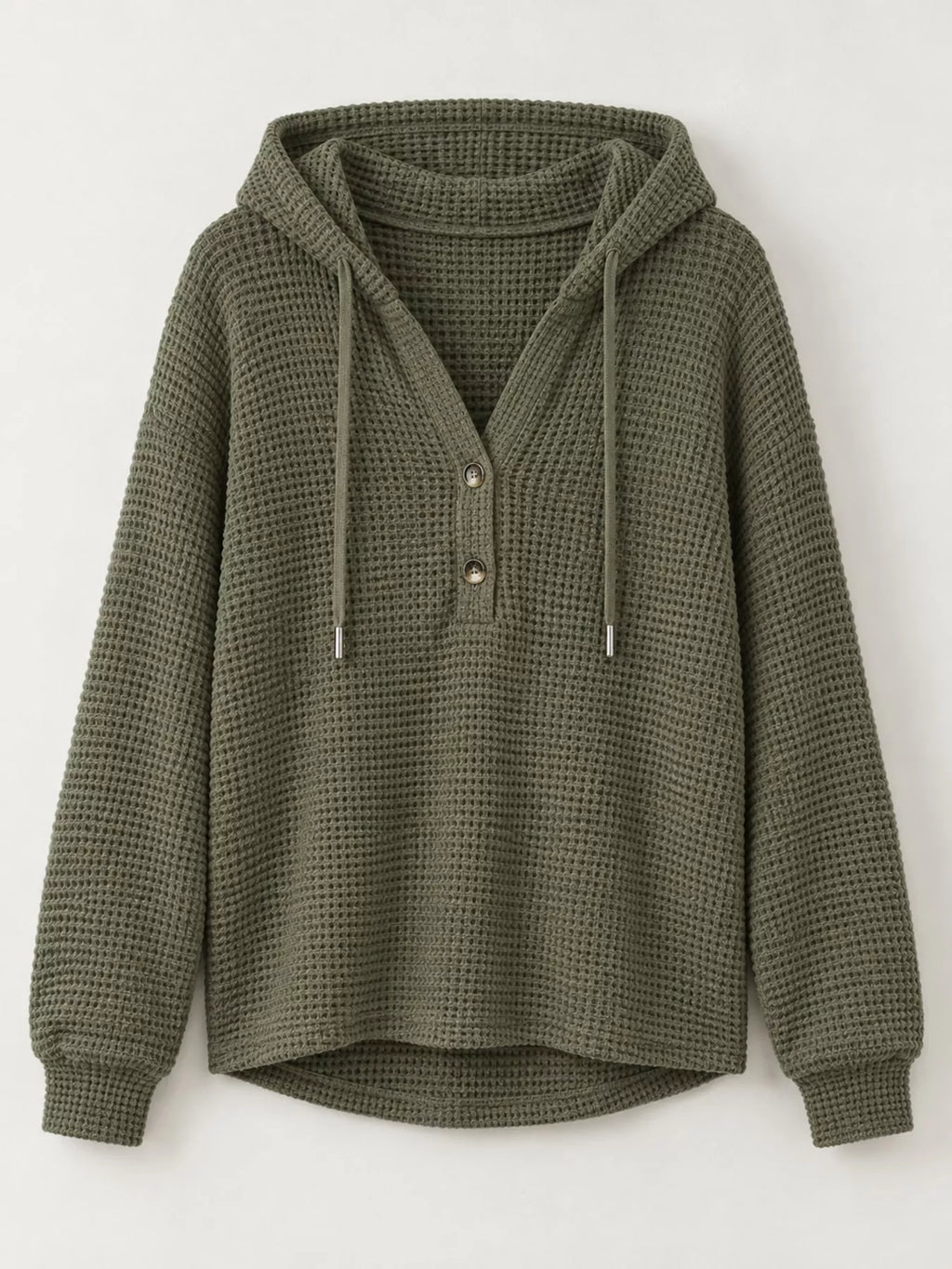 Olive green waffle Knit Button Detail Hoodie