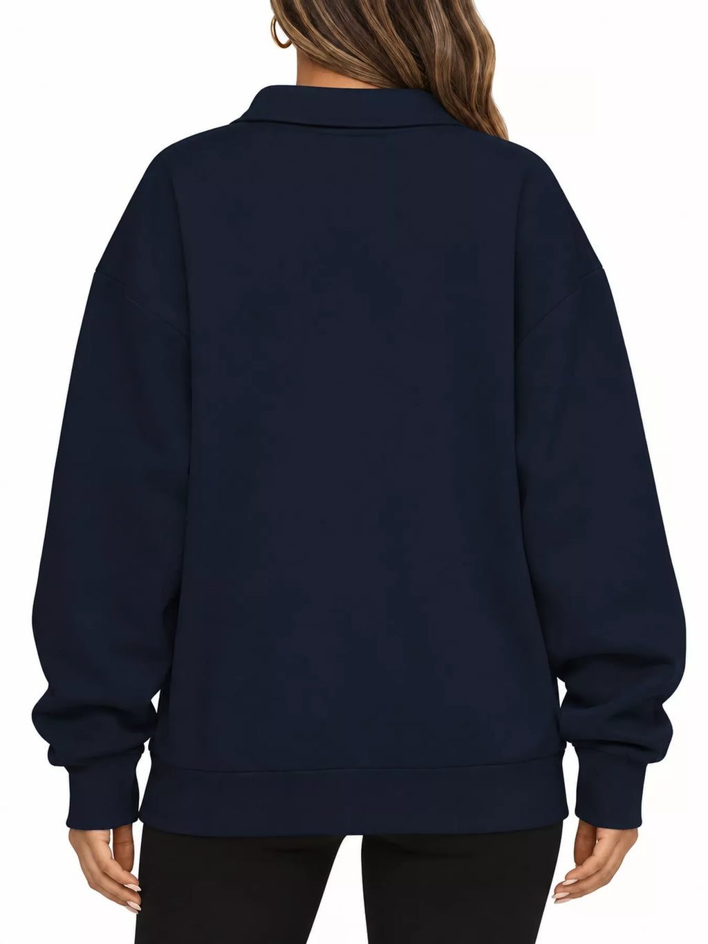 Navy quarter-Zip Dropped Shoulder Sweatshirt — back view