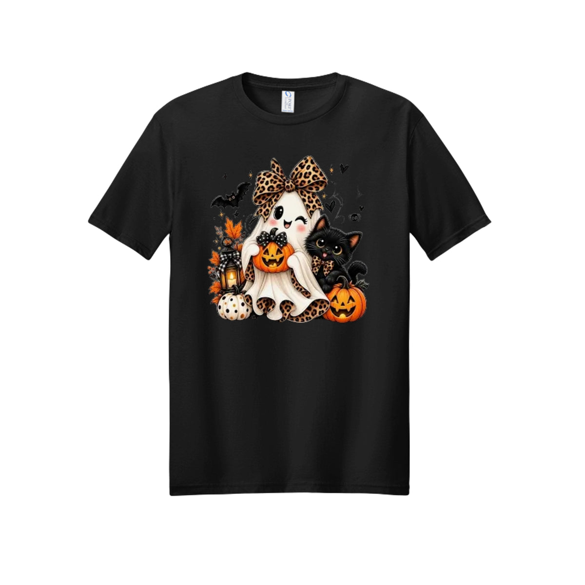 Leopard Ghost & Black Cat Halloween Graphic Tee