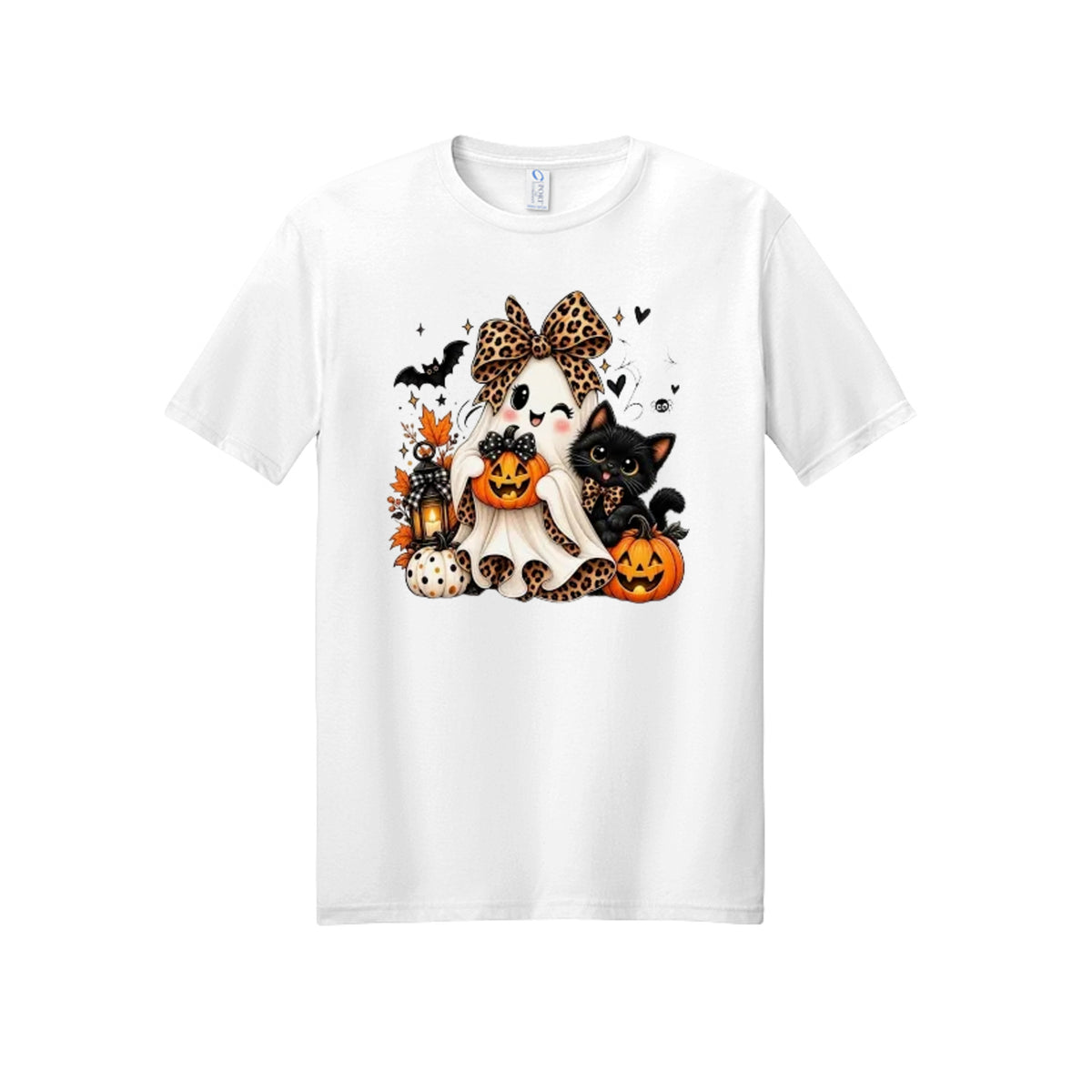 Leopard Ghost & Black Cat Halloween Graphic Tee