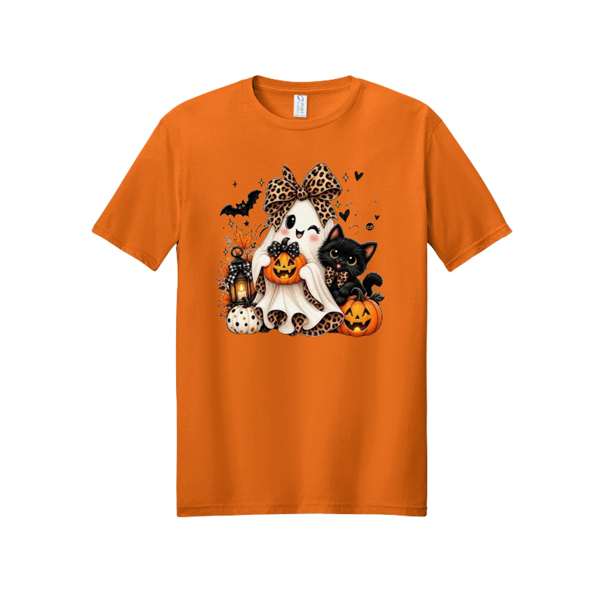 Leopard Ghost & Black Cat Halloween Graphic Tee