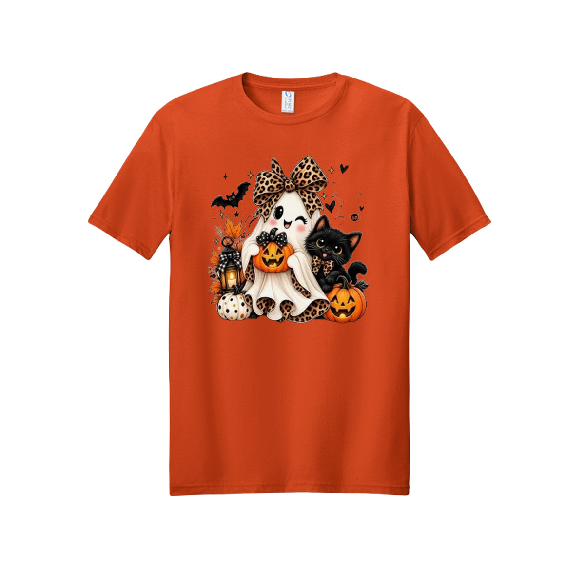 Leopard Ghost & Black Cat Halloween Graphic Tee