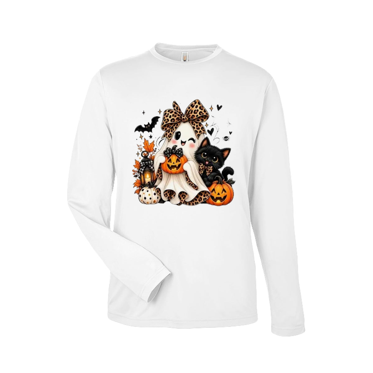 Leopard Ghost & Black Cat Halloween Graphic Tee