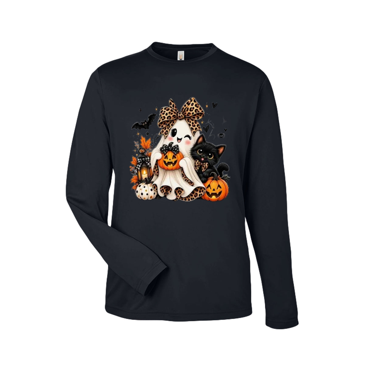 Leopard Ghost & Black Cat Halloween Graphic Tee