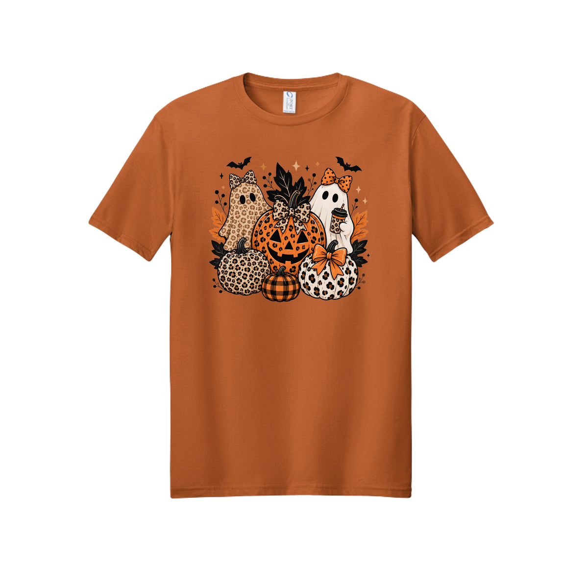 Leopard Ghosts & Pumpkins Halloween Graphic Tee