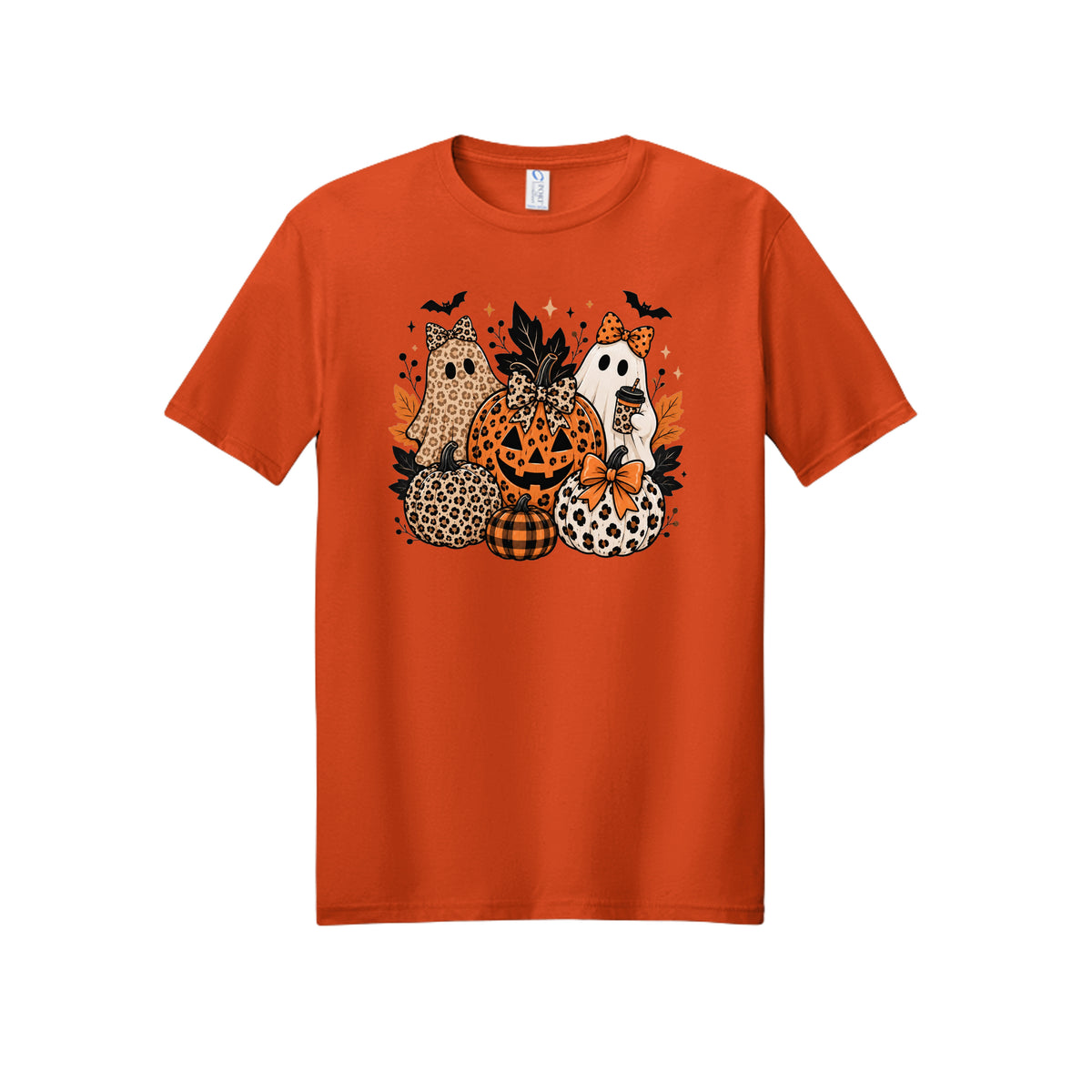Leopard Ghosts & Pumpkins Halloween Graphic Tee