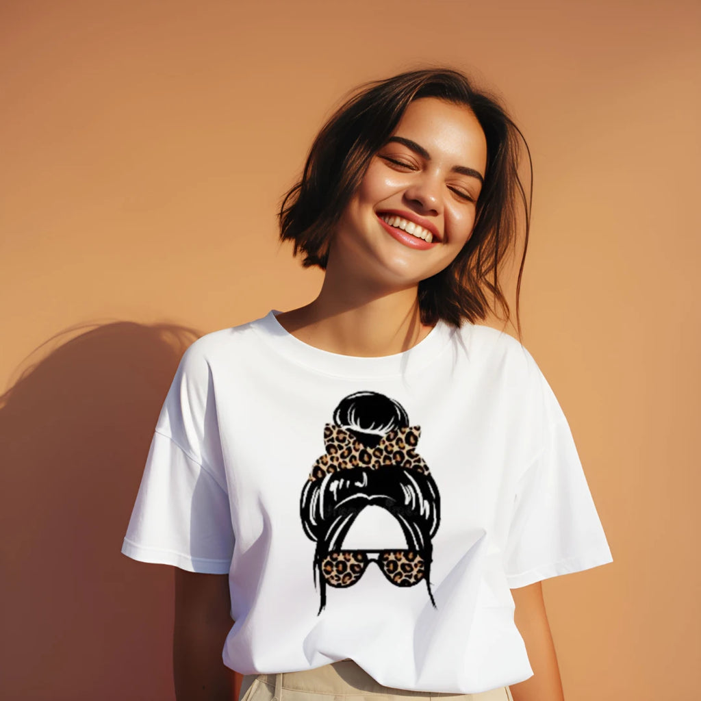 Leopard Messy Bun Graphic Tee