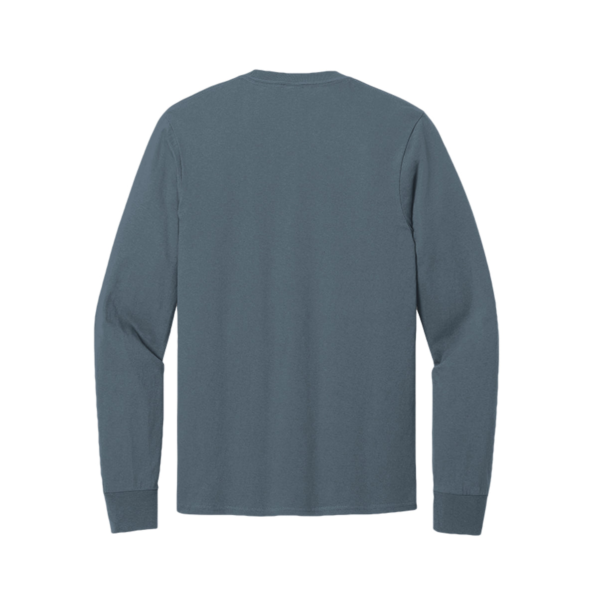 Back view of the blue long-sleeve T-shirt for Spooky Season Floral Ghost, with no back print.