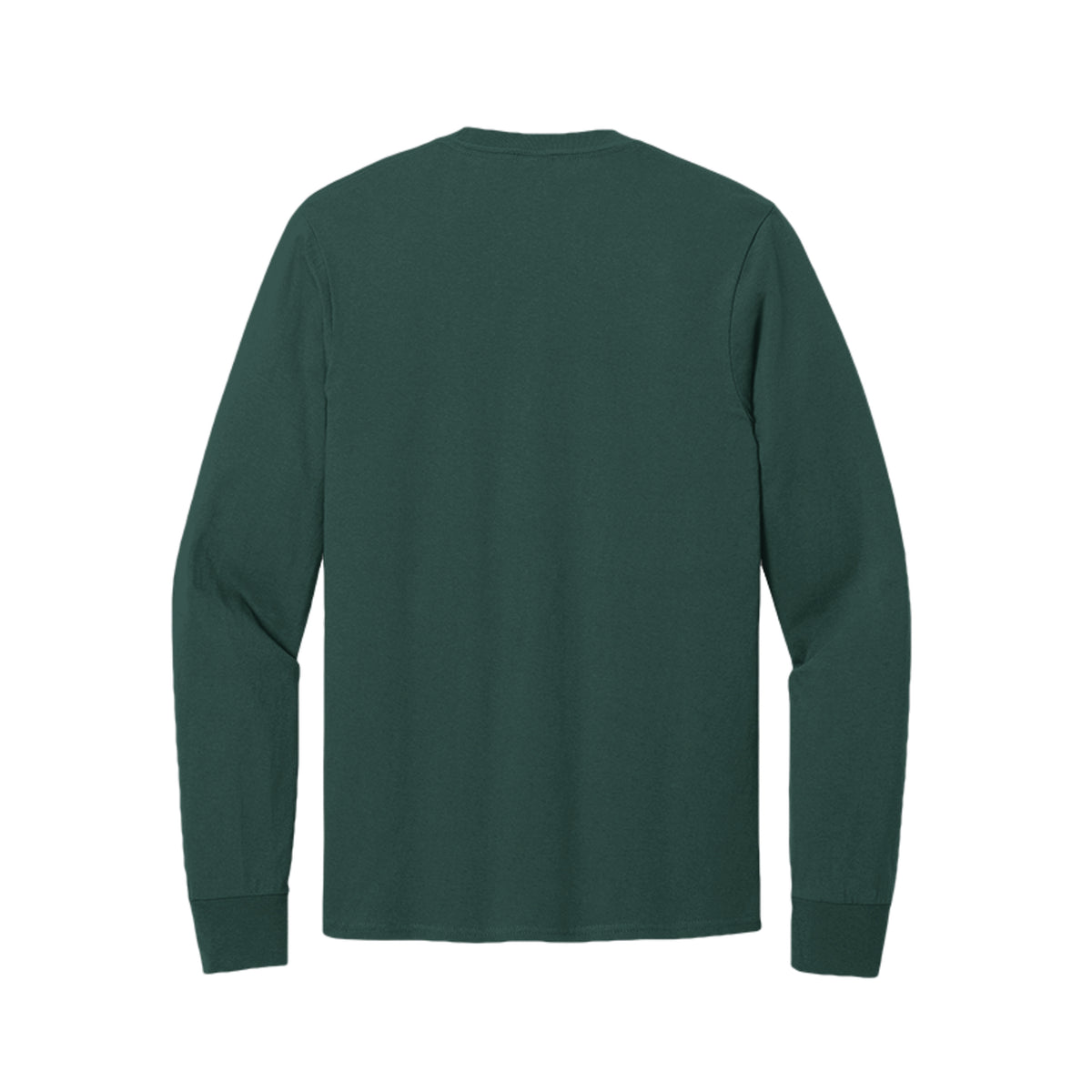 Back view of the green long-sleeve T-shirt for Spooky Season Floral Ghost, with no back print.