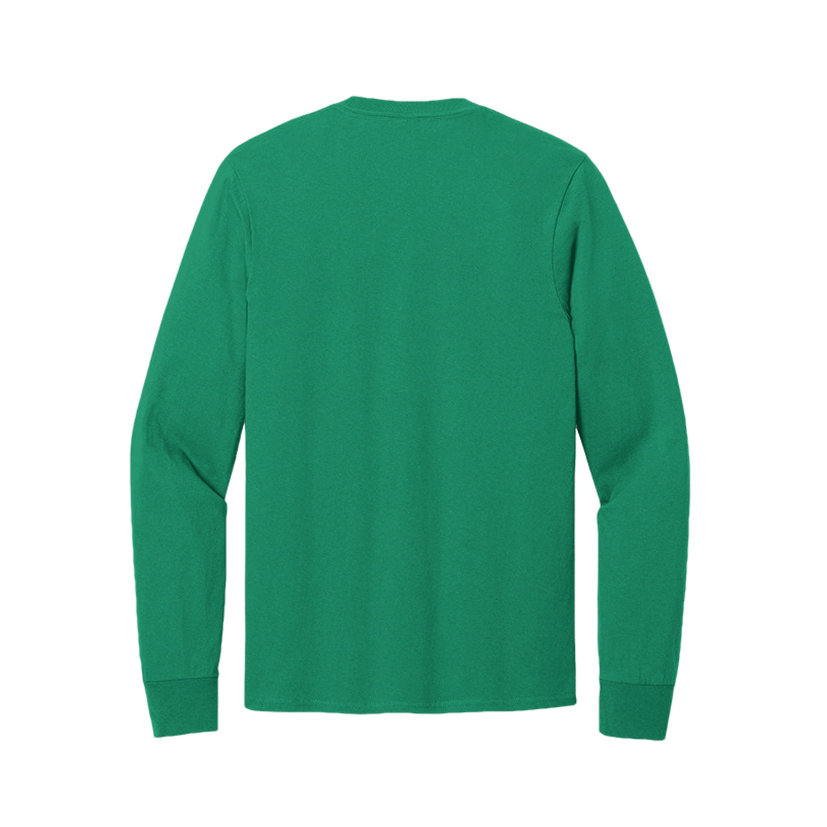 Back view of the green long-sleeve T-shirt for Spooky Season Floral Ghost, with no back print.