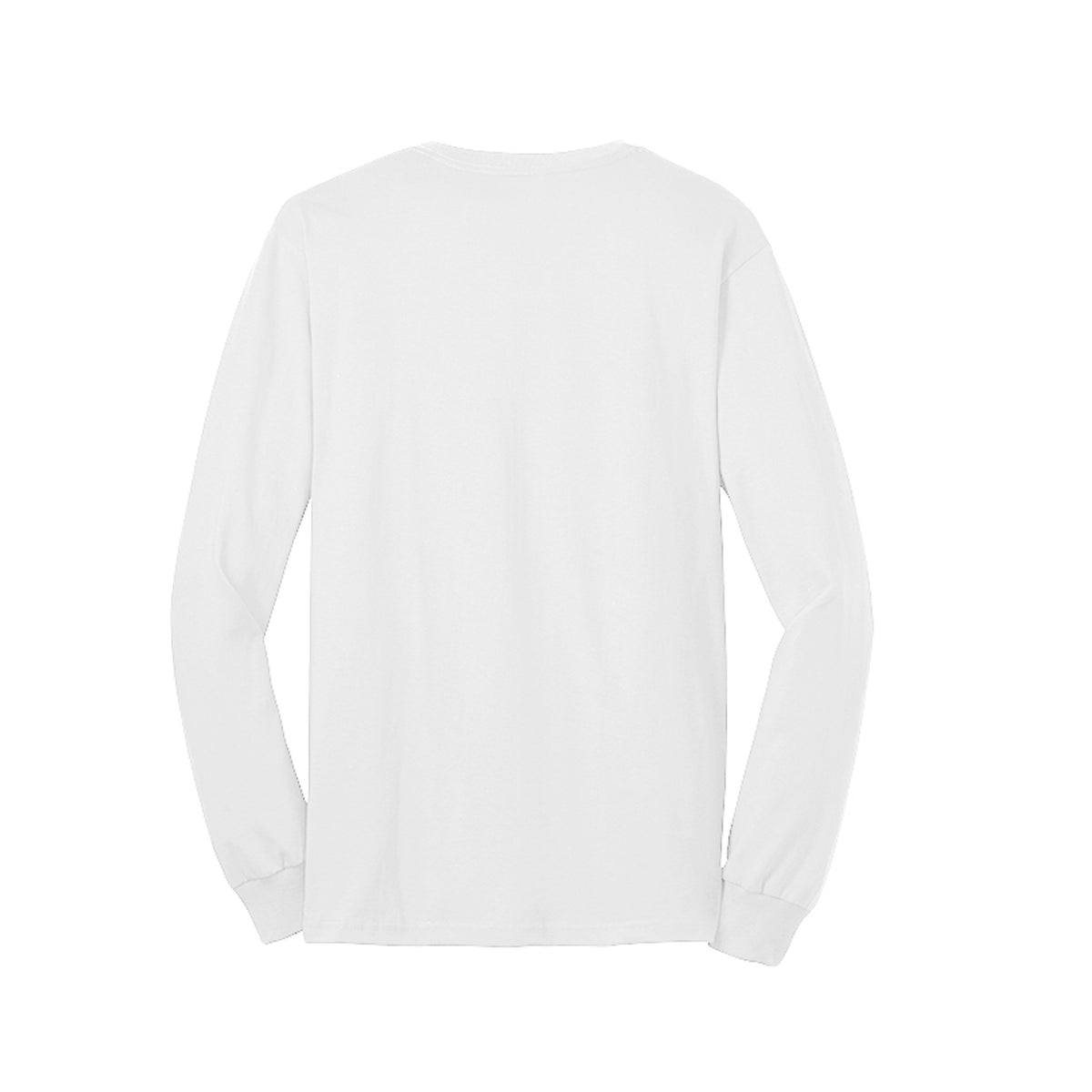 Back view of the white long-sleeve T-shirt for Sweet Ghost Halloween, with no back print.